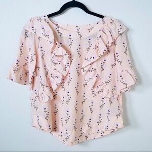 Gap Floral 3/4 Sleeve Ruffle Peasant Blouse Sz Small